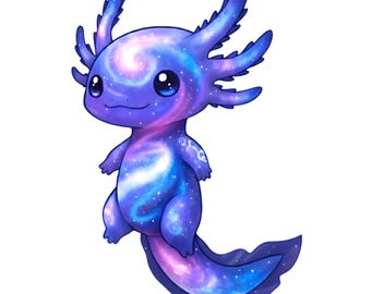 Galaktischer Axolotl, Süßer Axolotl PNG, Kawaii Axolotl Clipart, Aquarell Blauer Axolotl, Axolotl Geschenk für Axolotl-Liebhaber, digitaler Download