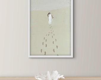 Jesus Footprints in Sand Print: Religious Home Decor (Digital Download)
