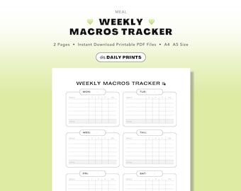 Weekly Macros Tracker: Simple Meal Carbs, Protein, Fat & Calorie Log (Printable PDF Download)