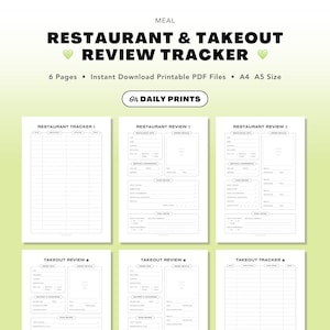 Restaurant & Takeout Review Tracker: Minimal Fun Dining and Takeaway Food Record (Printable PDF Download)