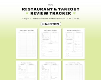 Restaurant & Takeout Review Tracker: Minimal Fun Dining and Takeaway Food Record (Printable PDF Download)