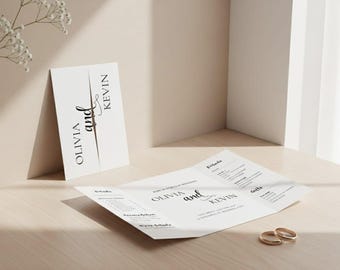 Minimalist Modern Typography Gatefold Wedding Invite, Old Money Canva Template Editable Trifold Invite, with RSVP & QR Code Digital Download