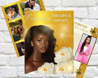 Elegant Gold Funeral Program Template, Celebration of Life (Digital Download)
