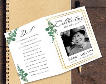 Greenery Funeral Announcement Template, Celebration of Life (Digital)