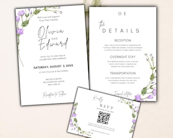 Minimalist Wedding Invitation Template | Canva Wedding Suite with QR Code