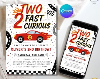 Two Fast Birthday Invitation | Race Car 2nd Birthday (Digital Download)