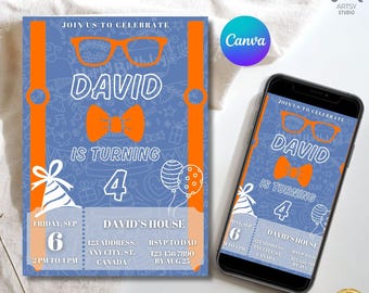 Blue and Orange Birthday Invitation Template | Editable Canva Invite (Digital Download)