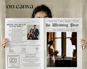 Plantilla de programa de periódico de bodas / Recuerdo editable para recién casados (descarga digital)