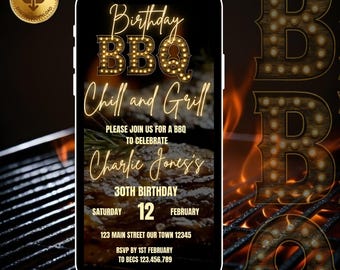 BBQ Birthday Invitation, Animated Grill Party Evite (Digital Download)
