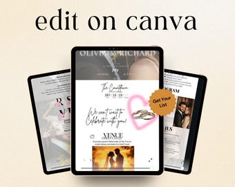 Digital Wedding Invitation, RSVP, Countdown (Canva Editable Template)