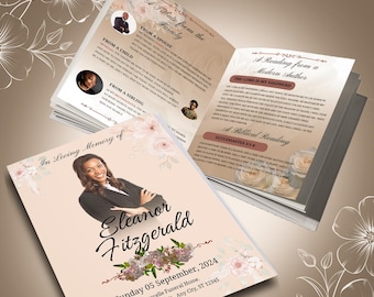 White Rose Funeral Program Template, Celebration of Life (Canva)