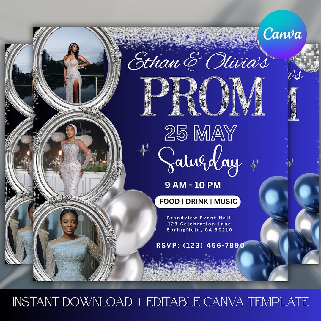 Instant Prom Design Prom Send off Flyer Canva Template, Editable DIY Prom Invitation ...