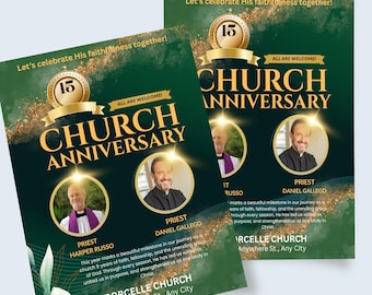 Green & Gold Church Anniversary Flyer Template (Canva)