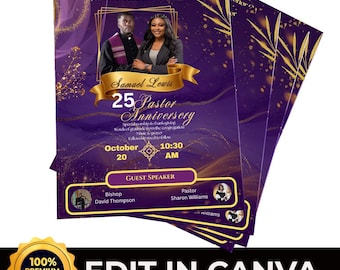 Pastor Anniversary Celebration Flyer, Editable Church Invitation (Canva Template)