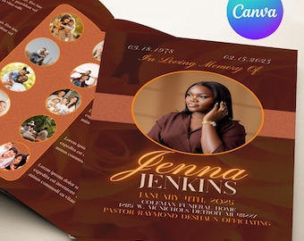 Maroon Floral Obituary Template, Celebration of Life Program (Canva)