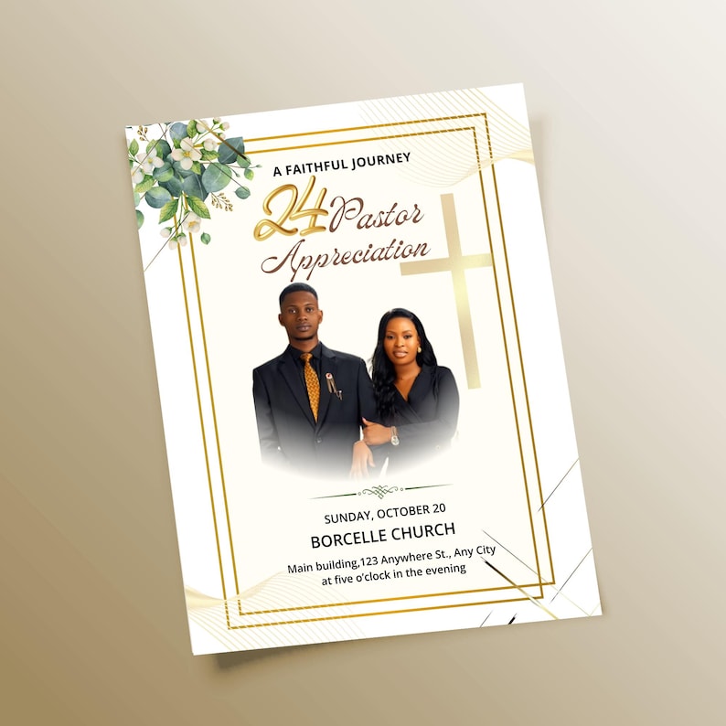 Gold Pastor Appreciation Bifold Program, Church Anniversary Template ...