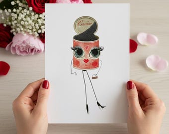Impresión artística de la Dama del Caviar en Miniatura / Obra de arte de San Valentín de estilo retro