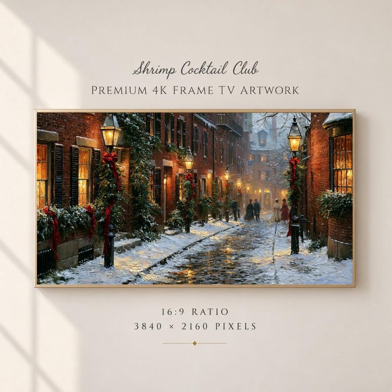 Beacon Hill Christmas Frame TV Art, Boston Holiday Oil Painting, Snowy ...