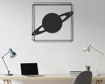 Saturn Planet Metal Wall Art, Modern Space Decor for Living Room, Bedroom,Office, Astronaut Gift for Space Lovers, Cosmic Sci-Fi Wall Accent