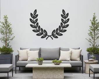 Laurel Leaf Metal Wall Art, Minimalist Wreath Wall Decor for Living Room, Office and Entryway, Elegant Modern Home Decoration Indoor Outdoor