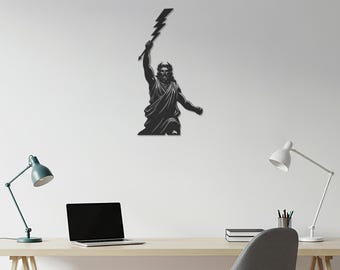 Zeus Greek God Metal Wall Art, Lightning Bolt Mythology Decoration, Modern Warrior Sculptural Accent for Living Room, Office, Gaming Room