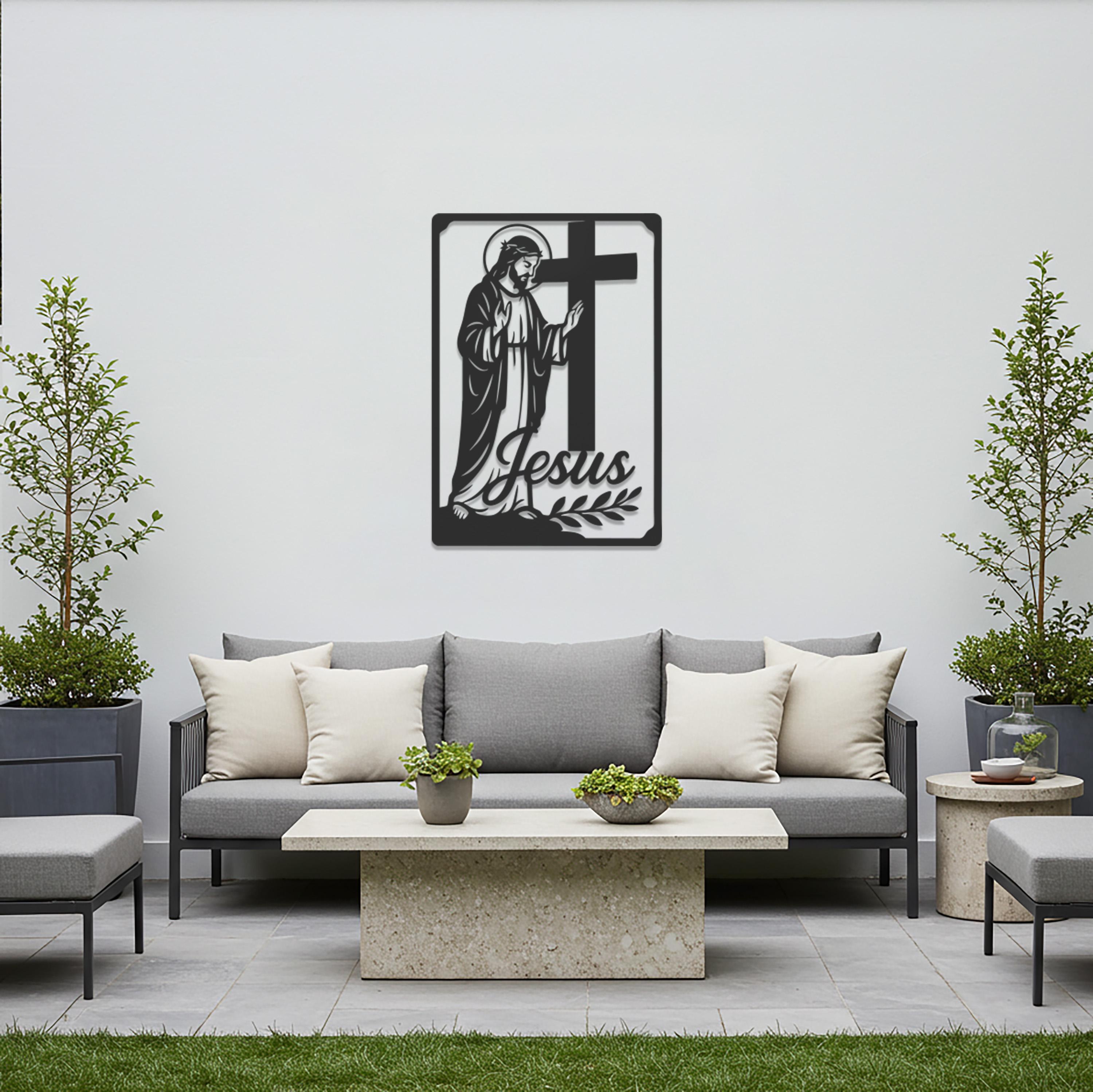 Wandkreuz Aus Metall – Elegantes Jesuskreuz, 30 X 19 Cm, Für Wohnzimmer, Kirche Oder Büro, Mit Aufhängung