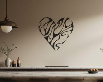 Abstract Heart Metal Wall Art, Modern Swirling Heart Sculpture, Minimalist Black Metal Decor for Living Room, Bedroom, or Romantic Spaces