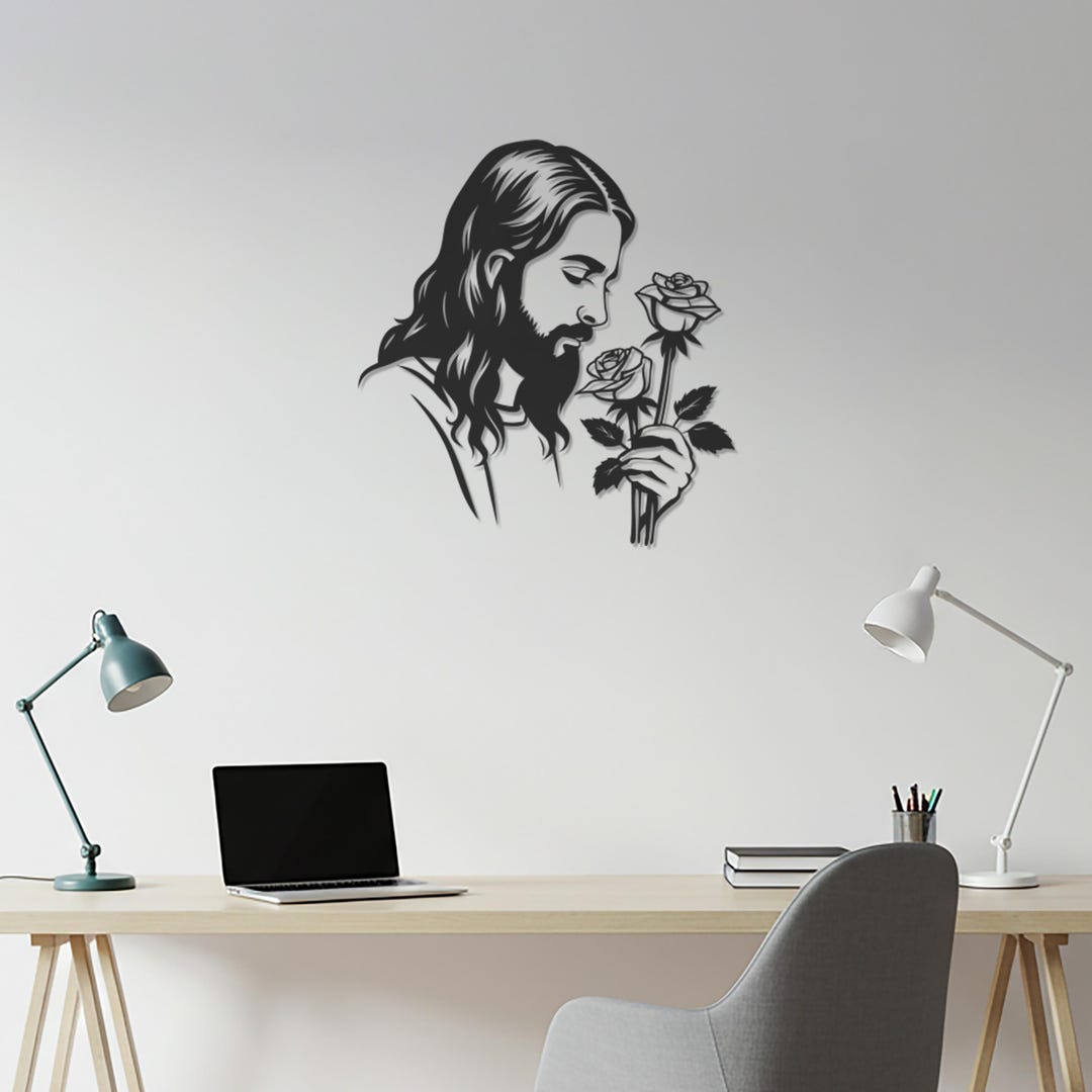 Jesus With Roses Jesus With Roses Wall Art, Christian Spiritual Decor for Living Room ...