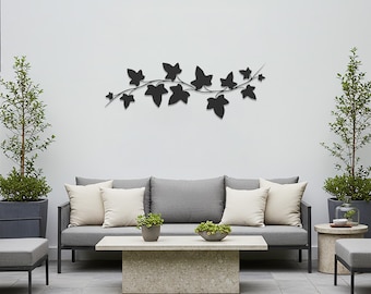 Decorazione murale in metallo con ramo di edera, decorazione ispirata alla natura per soggiorno, corridoio o balcone, scultura botanica in metallo con vite, decorazione per la casa