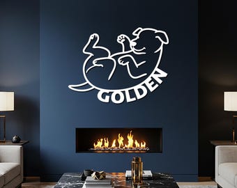 Decorazione murale in metallo personalizzata con Golden Retriever, cartello personalizzato con nome del cane, regalo unico per gli amanti degli animali, moderna decorazione per interni ed esterni.