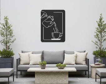Coffee Metal Wall Art, Modern Kitchen Café Decor, Barista Coffee Cup Artwork for Home, Restaurant or Coffee Shop Interior Design