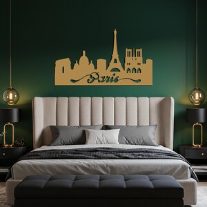 Arte de pared metálico con silueta de la Torre Eiffel en acero para sala de estar, dormitorio y decoración inspirada en viajes, decoración urbana moderna para el hogar. imagen 4