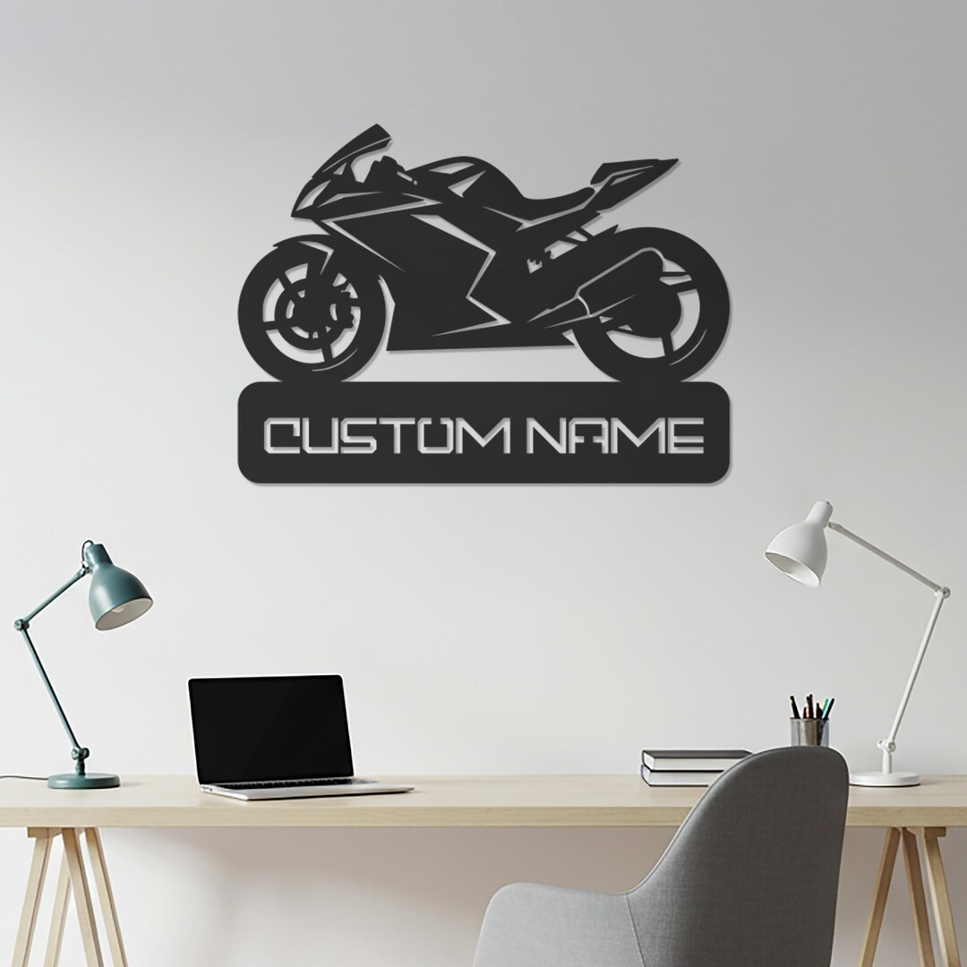 Custom Motorcycle Metal Wall Art, Personalized Rider Name Sign, Modern ...