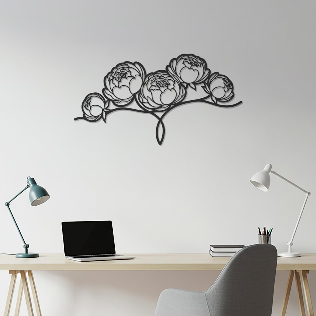 Floral Metal Wall Art, Elegant Peony Flower Steel Sculpture for Living ...