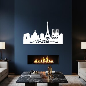 Arte de pared metálico con silueta de la Torre Eiffel en acero para sala de estar, dormitorio y decoración inspirada en viajes, decoración urbana moderna para el hogar. imagen 5