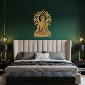 Decorazione murale in metallo raffigurante Buddha, decorazione per meditazione spirituale, scultura in metallo ispirata allo zen, decorazione per studio yoga, decorazione pacifica per la casa e per esterni. immagine 4