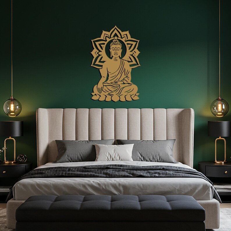 Decorazione murale in metallo raffigurante Buddha, decorazione per meditazione spirituale, scultura in metallo ispirata allo zen, decorazione per studio yoga, decorazione pacifica per la casa e per esterni. immagine 4