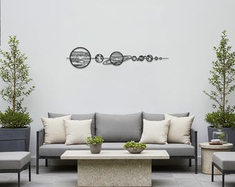 Solar System Metal Wall Art, Modern Astronomy Decor for Living Room & Office, Planet Line Art Steel Sculpture, Space Science Wall Decoration