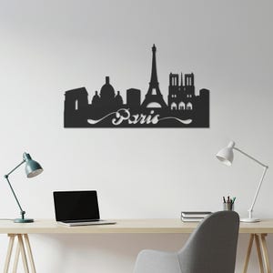 Arte de pared metálico con silueta de la Torre Eiffel en acero para sala de estar, dormitorio y decoración inspirada en viajes, decoración urbana moderna para el hogar. imagen 6