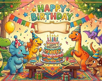 Banner de cumpleaños de dinosaurios / Decoración imprimible para fiesta de dinosaurios (descarga digital)