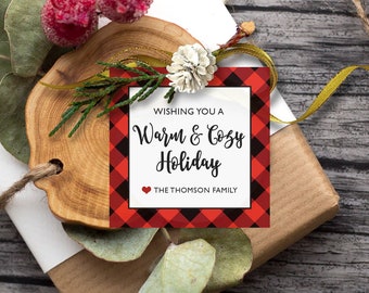 Buffalo Plaid Warm and Cozy Editable Holiday Present Gift Tags // Editable Gift Tags