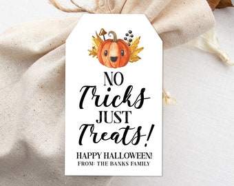 Halloween No Tricks Just Treats Tag- Halloween Gift Tag - Halloween Treat Bag- Trick or Treat - Printable - Editable