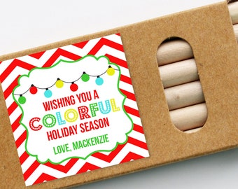 Colorful Holiday Season Crayon Tags //  Instant Download, Editable Gift Tags // Christmas Tags // Christmas Stickers