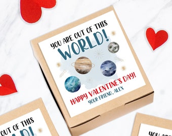Afdrukbare Valentijnskaart voor kinderen - Niet van deze wereld Valentijnsdag kaartsjabloon - Ruimte Valentijn - Planeet Valentijn - School Valentijn