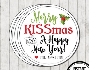 Merry Kissmas Tags // Kisses Christmas Treat // Instant Download // Editable // Christmas Tags // Christmas Stickers // Labels