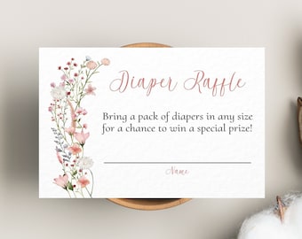 Baby Shower Diaper Raffle Card Template, Wildflower Diaper Raffle Card, Wildflower Baby Shower, Diaper Raffle Sign, Instant, Editable