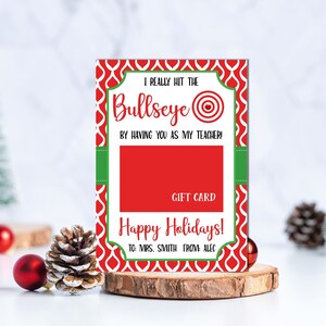 Porta-cartão-presente de Natal para professores para impressão - Porta-cartão-presente Bullseye - Presente de Natal para professores - Presente de Natal para professores - Última hora