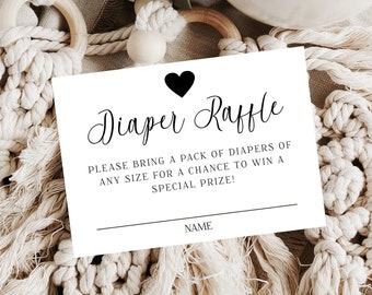 Baby Shower Diaper Raffle Card Template, Minimalist Diaper Raffle Card, Modern Diaper Raffle Card, Diaper Raffle Sign, Instant, Editable