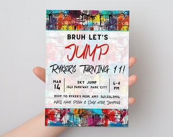 Trampoline Park Party Invitation, Jump Invitation, Boy's Trampoline Park Invite, Graffiti Invitation, Kids Jump Party, Teen Boy Birthday