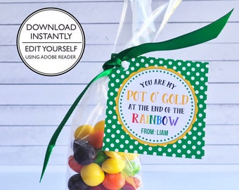 Pot of Gold St. Patrick's Day Favor Tags - Pot o' Gold at the end of the rainbow - Printable and Editable
